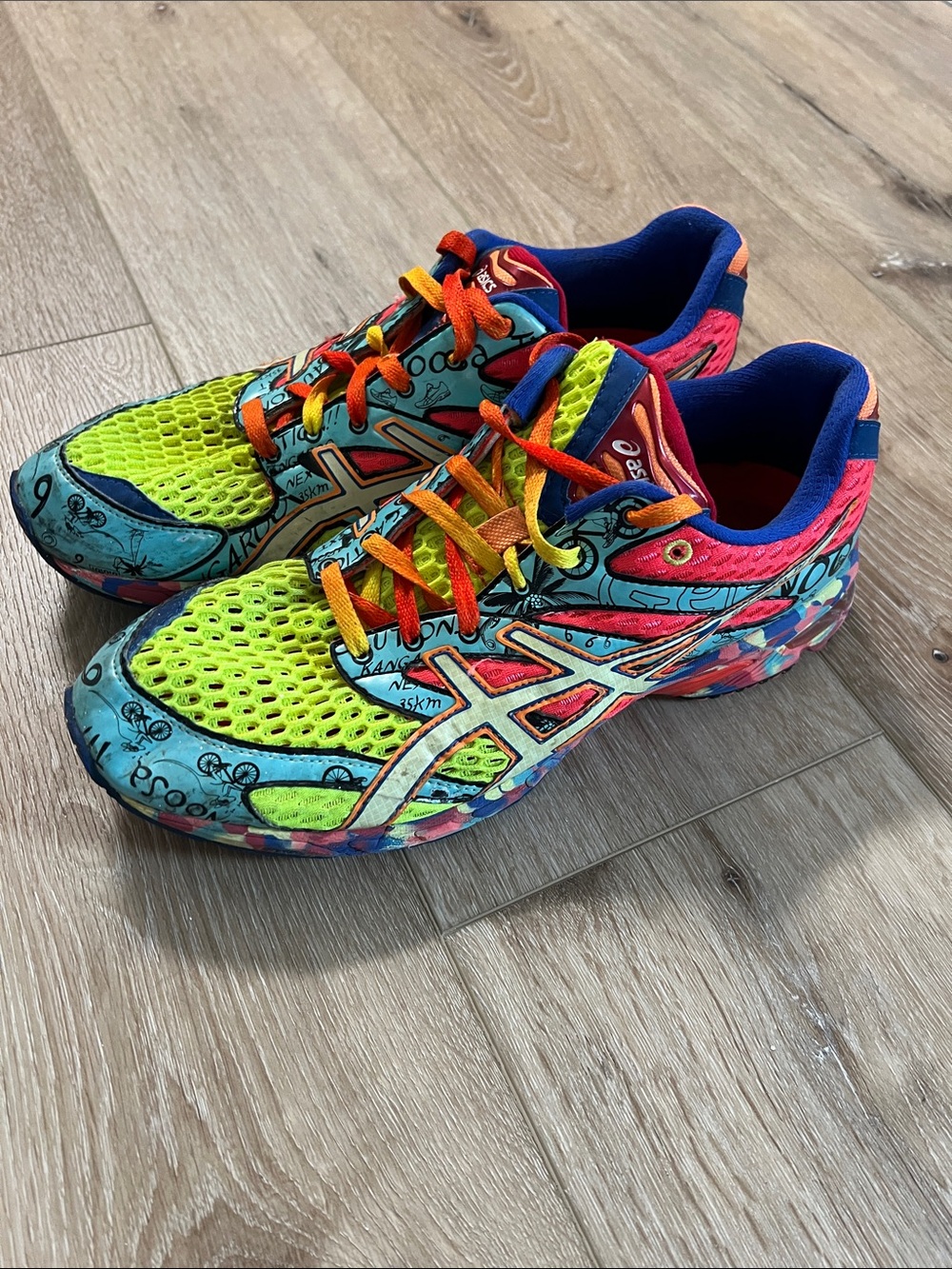 Asics - Gel Noosa Tri 6 Neon Yellow, Blue, Pink Athletic Sneakers, Men’s Size 9